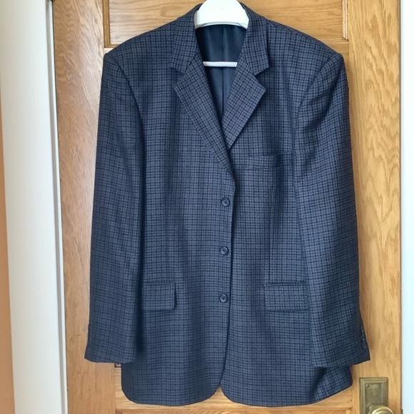 VINTAGE Blue Wool Menswear Oversized Houndstooth Blazer - Picture 2 of 16